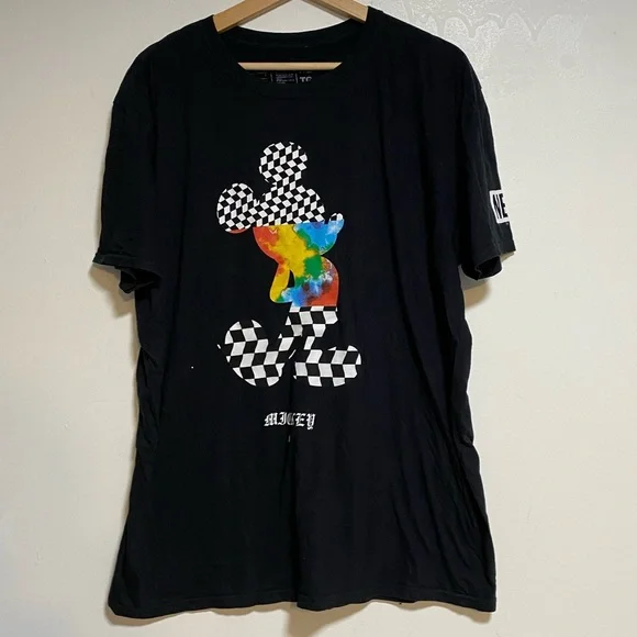 Disney x NEFF Mickey Mouse Checker Print Graphic Tee Black Size XL - Picture 2 of 6